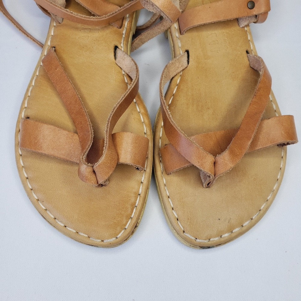 B&B Greek Gladiator Tan Leather Strappy Sandals - Picture 2 of 8